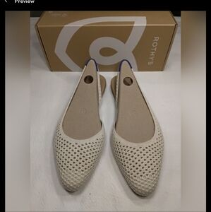 Rothy's Cream Knit Pointed Slingback Flats with Blue Heel Accent